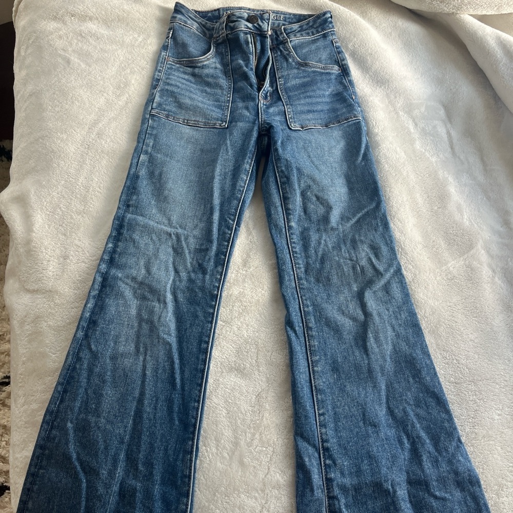 American Eagle Outfitters Blue Flare Wide Leg Jeans